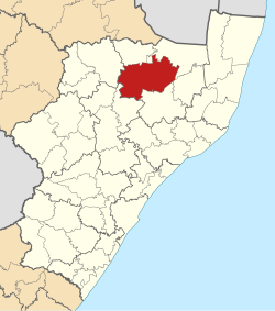 Map of KwaZulu-Natal with Abaqulusi highlighted (2011)